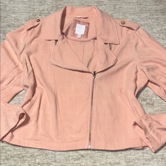 LC Lauren Conrad Jackets & Blazers - XL rayon linen moto jacket peachy color push up sleeves zip front